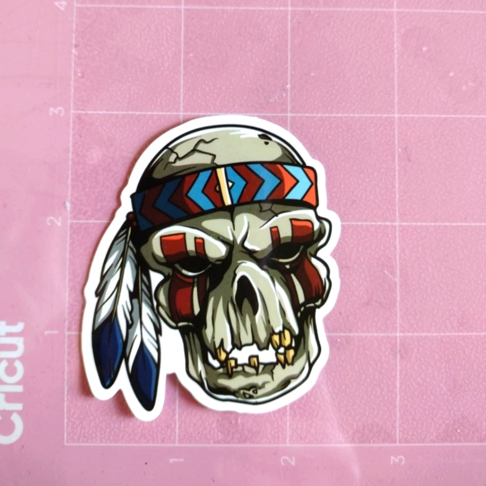 💙 Native American Indian Skull With Headdress Vinyl Decal New